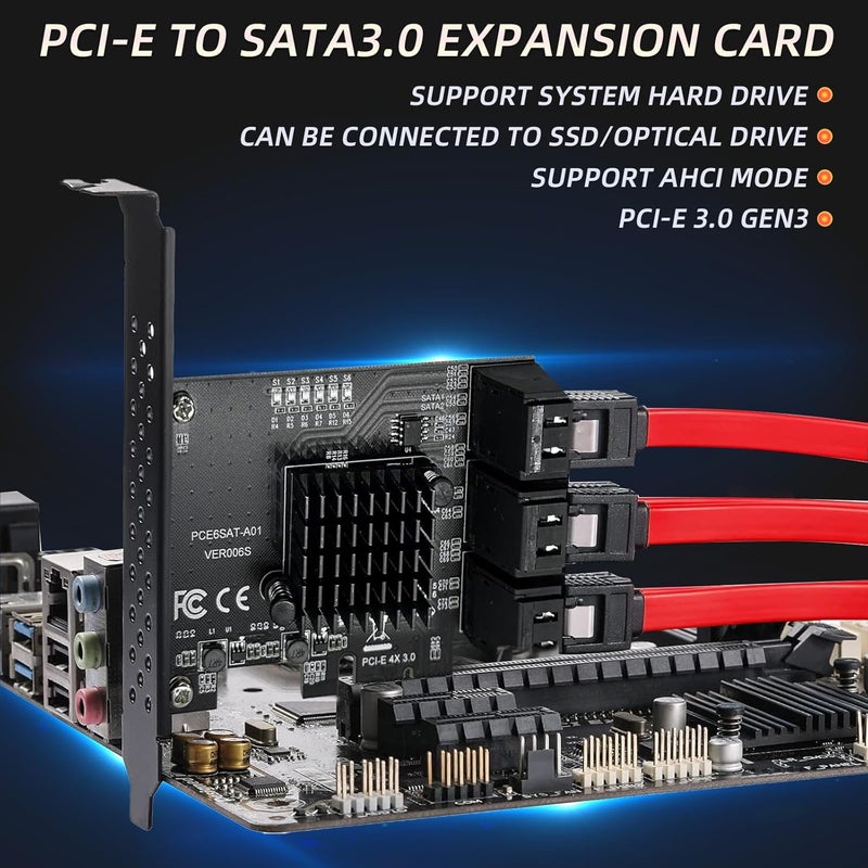 Xdingjiala PCI-E 1X to SATA 3.0 Controller Card, 6-Port SATA III 6Gbps Expansion Card Supports PCI-Express (1x/4x/8x/16x) Slots Compatible with SSDs and HDDs, for Windows/XP/MAC/Linux Systems - Image 4